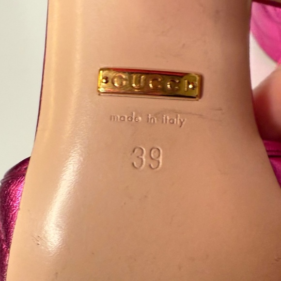 Gucci Pink Metallic Marmont Sandals with Crystal GG – Size 39 - Picture 6 of 10